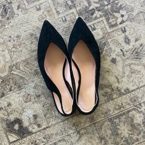 J Crew Harlech Shoes 10 Black Suede Slingback Womens Pointed Flats